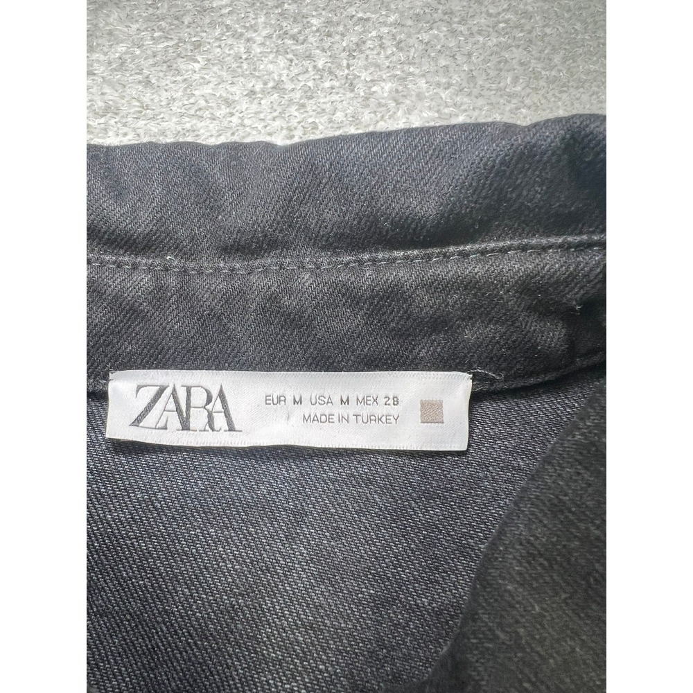 Zara Black Denim Mini Dress Rhinestone Fringe Western Cowgirl Button Front M - Picture 7 of 8
